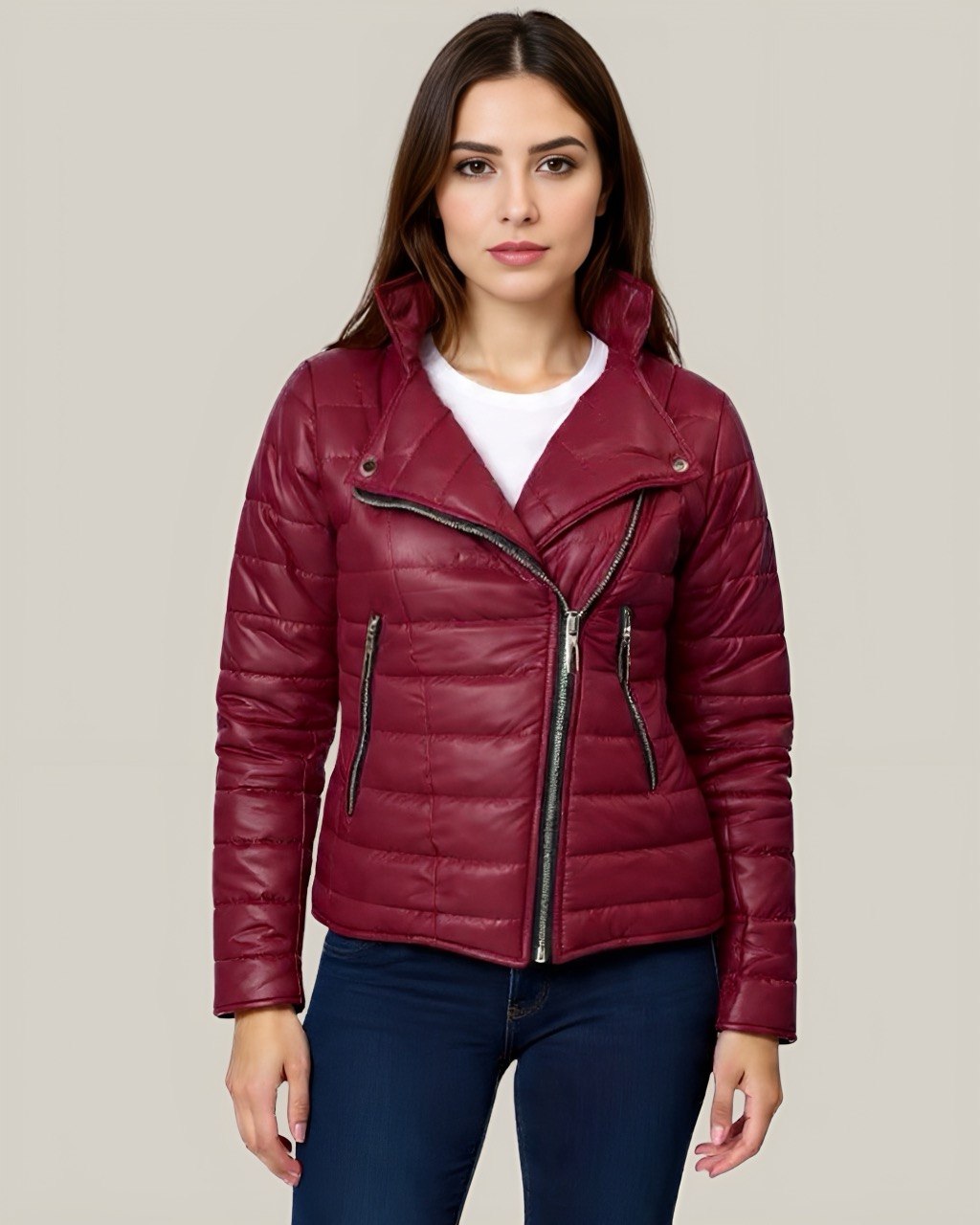 Chaqueta acolchada biker semibrillante para mujer INOLVIDABLE