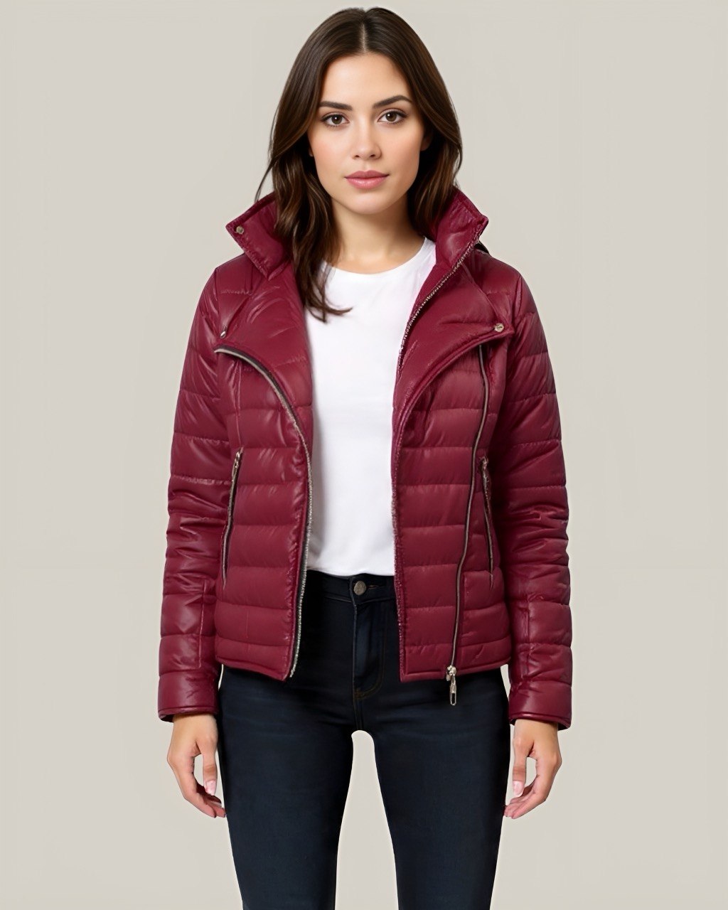 Chaqueta acolchada biker semibrillante para mujer INOLVIDABLE