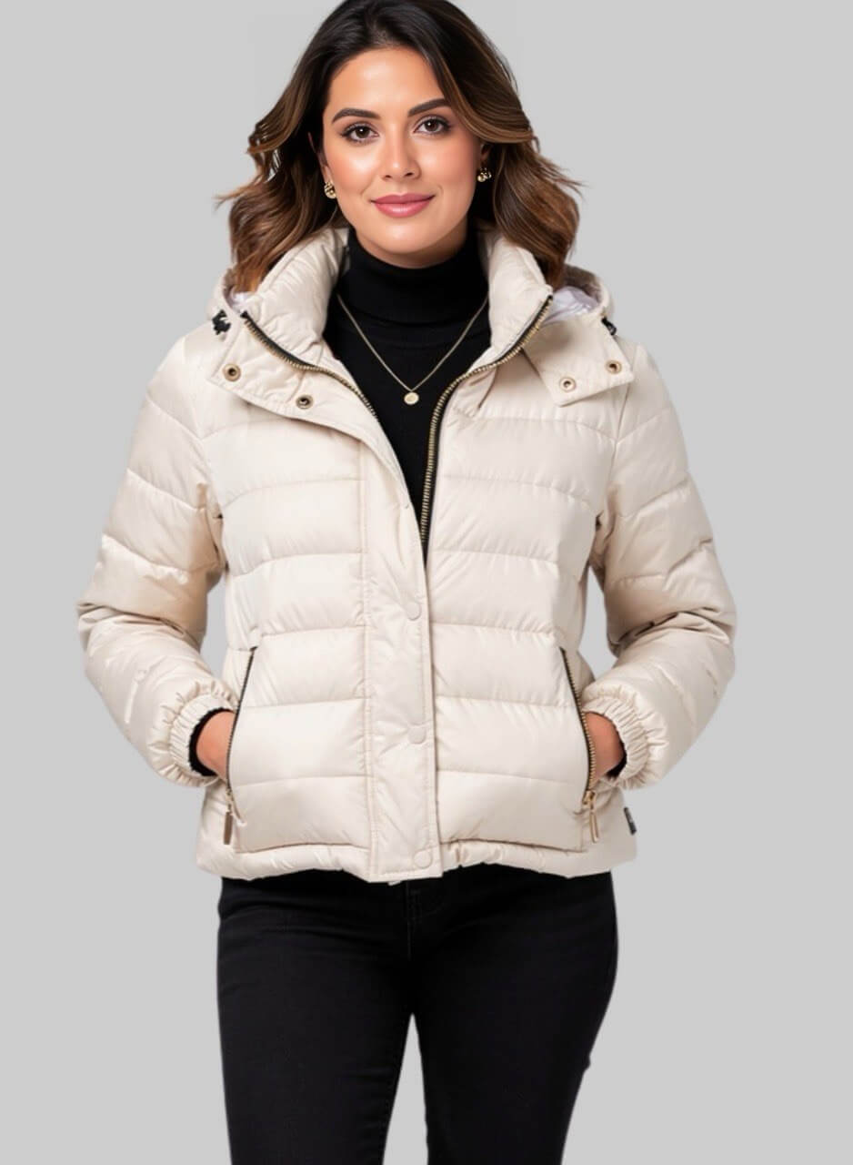 Chaqueta corta acolchada marfil royal para mujer INOLVIDABLE