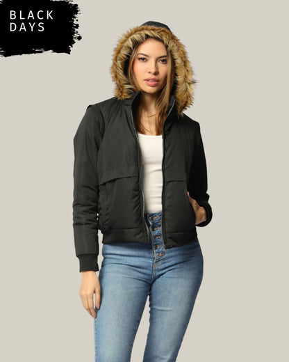 Chaqueta convertible a chaleco con peluche en la capota para mujer INOLVIDABLE