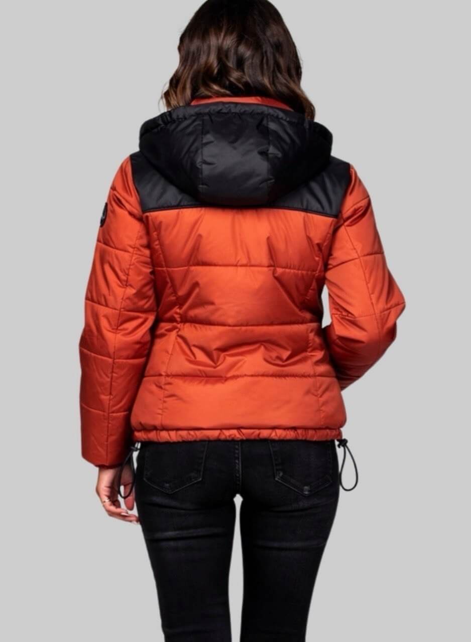 Chaqueta puffer bicolor terracota para mujer  INOLVIDABLE