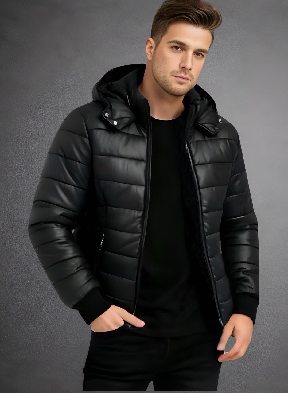 Chaqueta acolchada semibrillante negra para hombre INOLVIDABLE