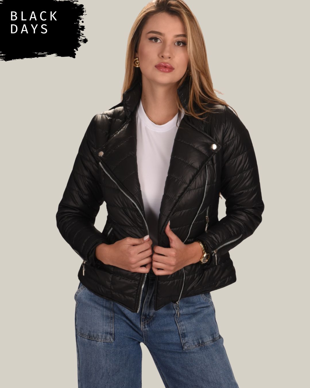 Chaqueta acolchada biker semibrillante para mujer INOLVIDABLE