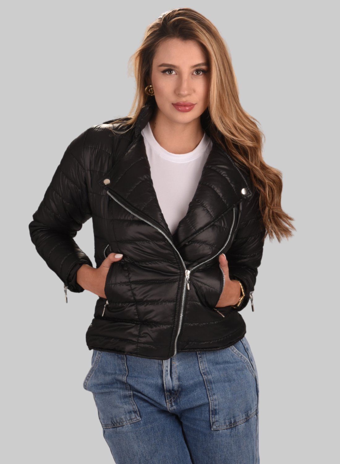Chaqueta acolchada biker semibrillante para mujer INOLVIDABLE