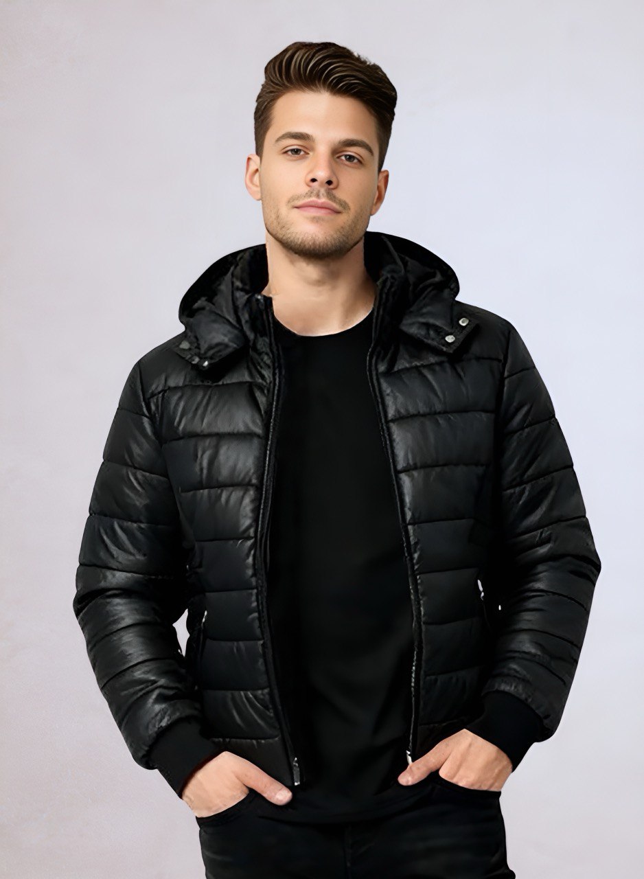 Chaqueta acolchada semibrillante negra para hombre INOLVIDABLE