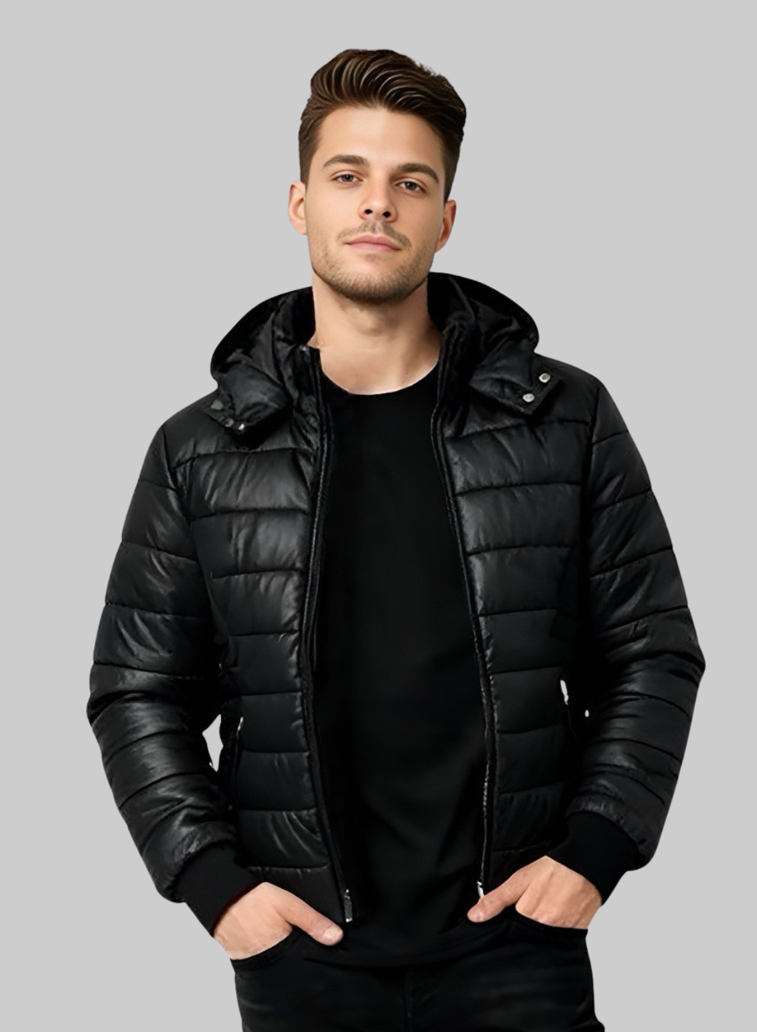 Chaqueta acolchada semibrillante negra para hombre INOLVIDABLE