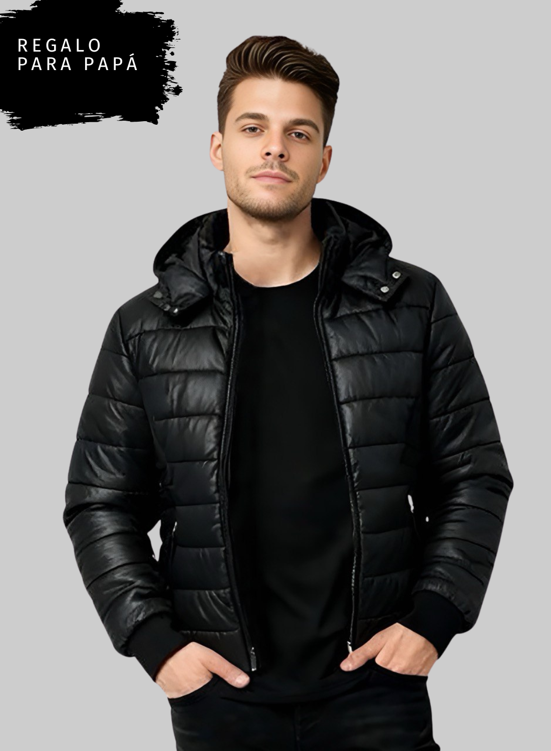 Chaqueta acolchada semibrillante negra para hombre INOLVIDABLE