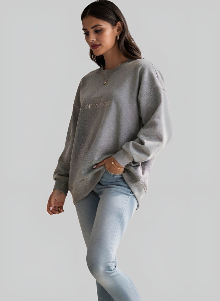 Buzo en algodon cuello redondo gris para mujer INOLVIDABLE
