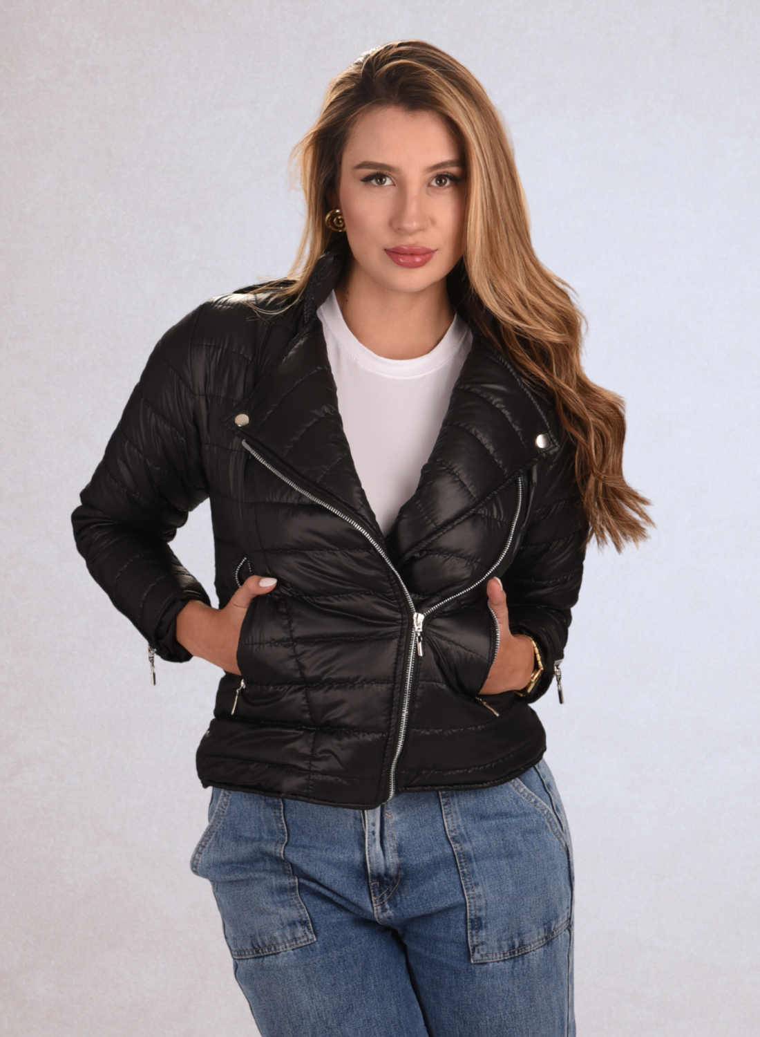 Chaqueta acolchada biker semibrillante para mujer INOLVIDABLE