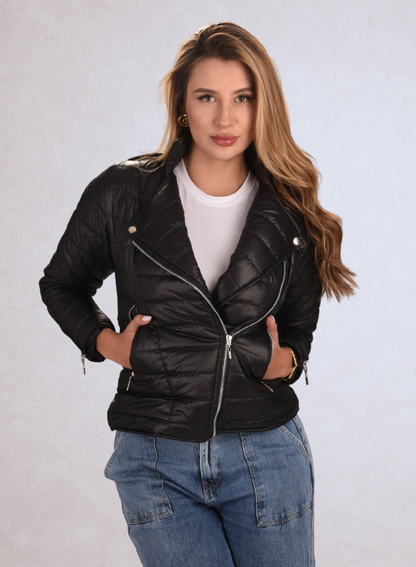 Chaqueta acolchada biker semibrillante para mujer INOLVIDABLE