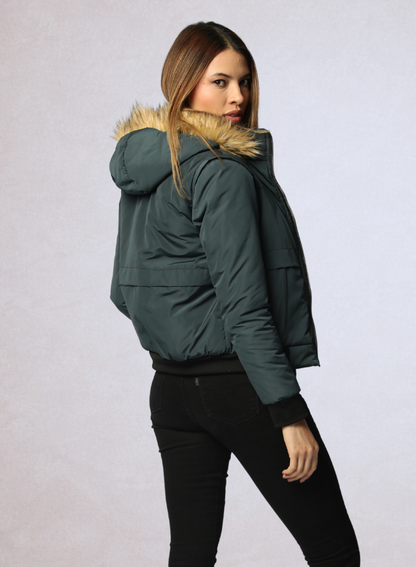 Chaqueta convertible a chaleco con peluche en la capota para mujer INOLVIDABLE
