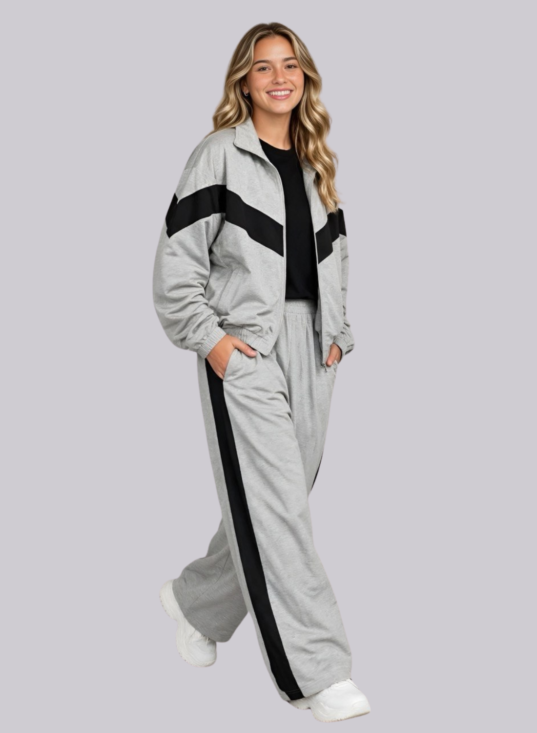 Set deportivo gris y franja negra