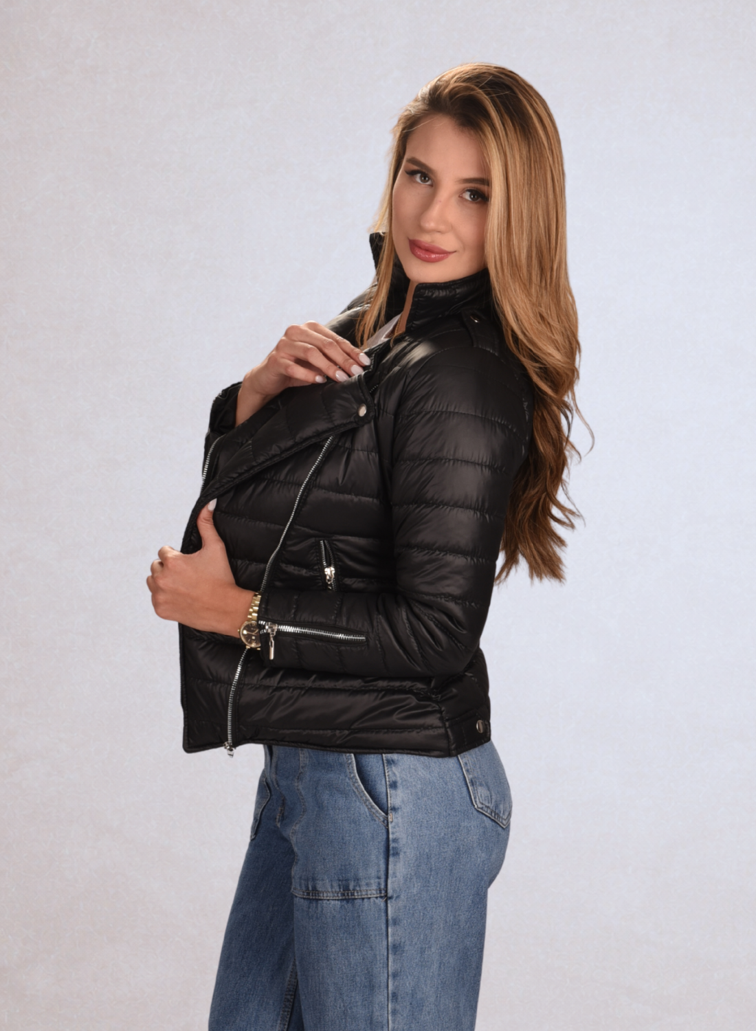 Chaqueta acolchada biker semibrillante para mujer INOLVIDABLE
