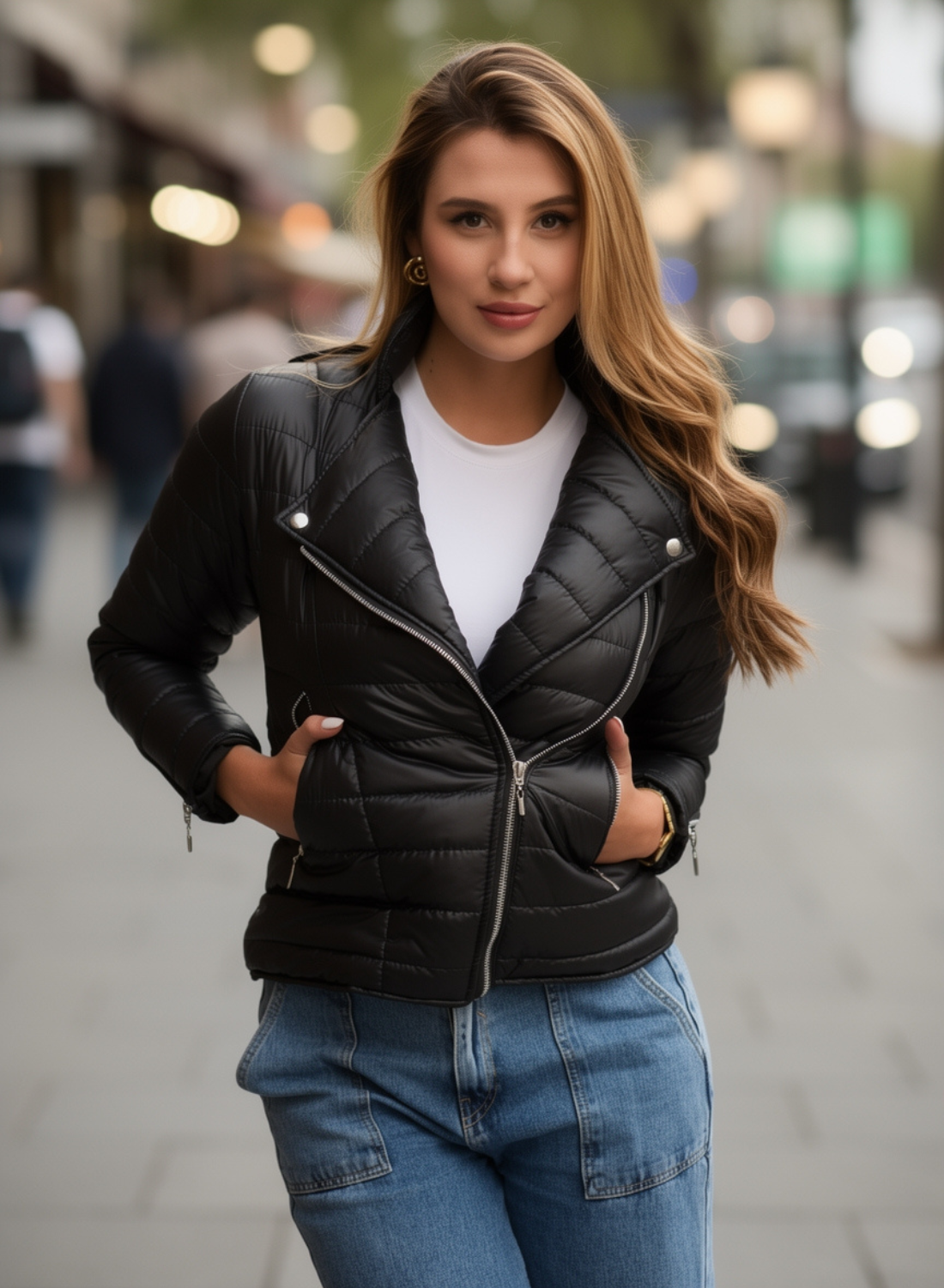 Chaqueta acolchada biker semibrillante para mujer INOLVIDABLE