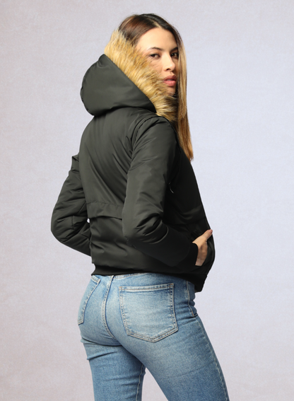 Chaqueta convertible a chaleco con peluche en la capota para mujer INOLVIDABLE