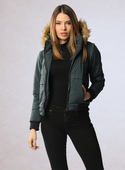 Chaqueta convertible a chaleco con peluche en la capota para mujer INOLVIDABLE