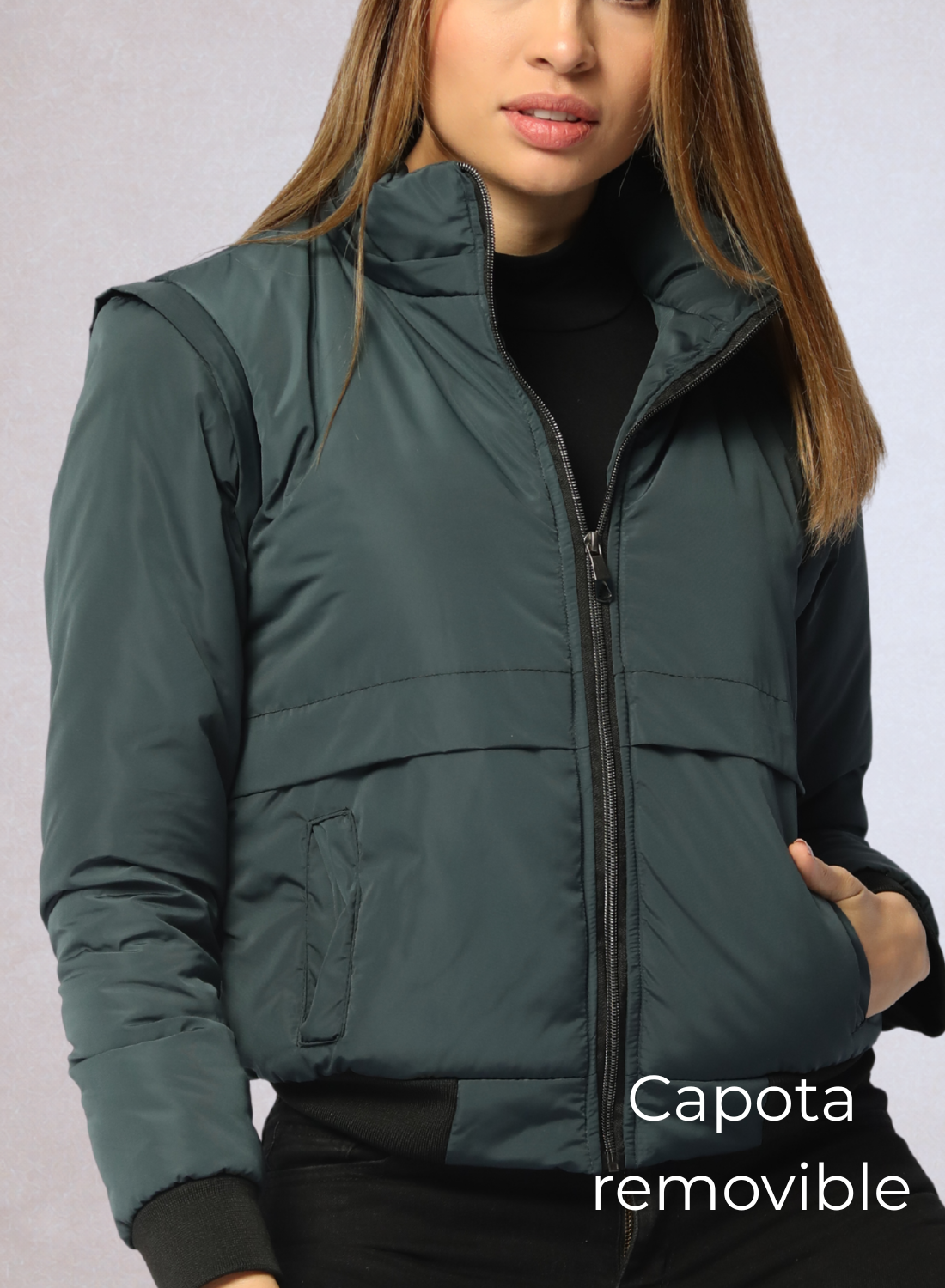 Chaqueta convertible a chaleco con peluche en la capota para mujer INOLVIDABLE
