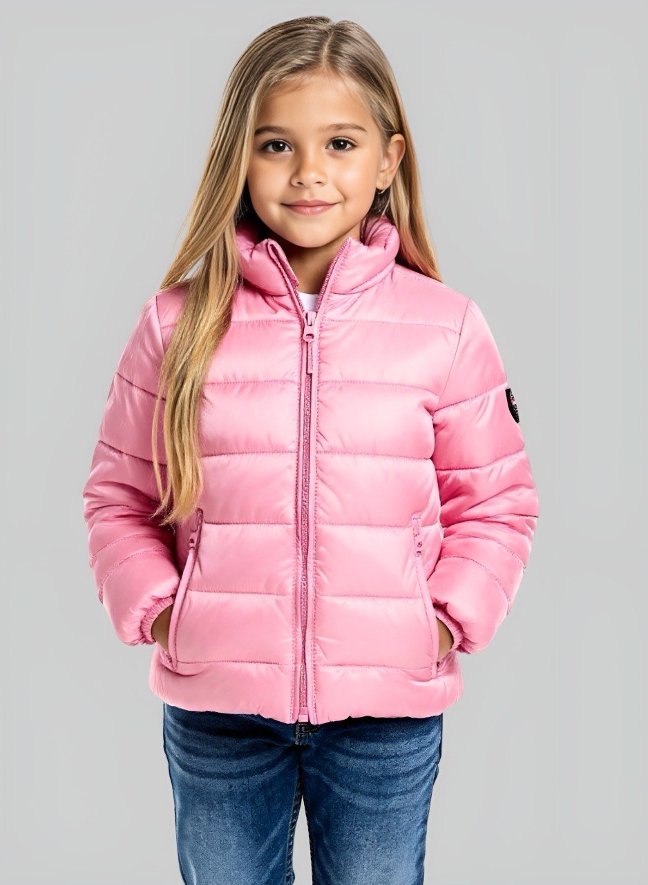 Chaqueta acolchada brillante rosa para niña INOLVIDABLE