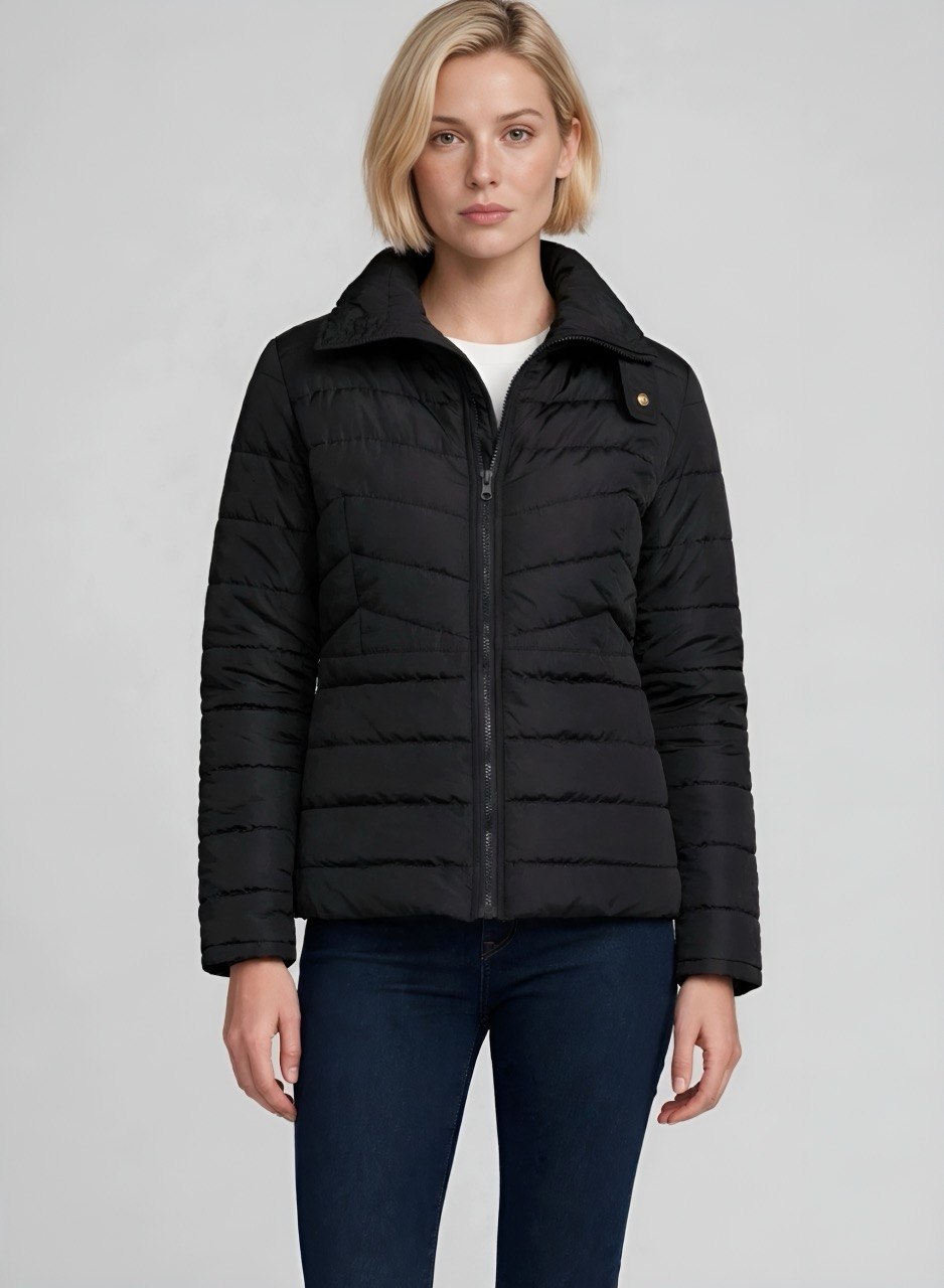 Chaqueta acolchada negra con cuello alto para mujer INOLVIDABLE