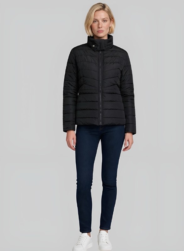 Chaqueta acolchada negra con cuello alto para mujer INOLVIDABLE
