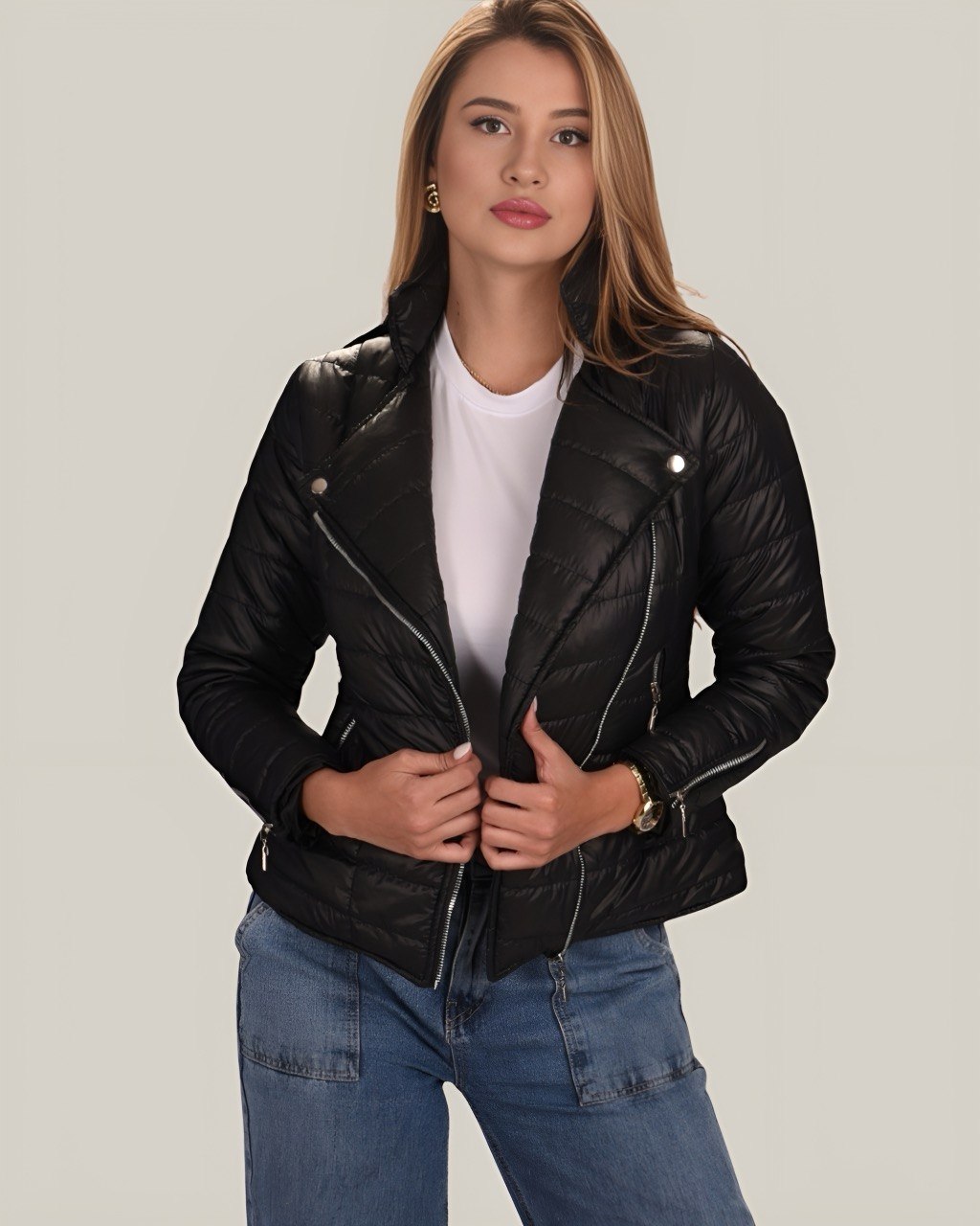 Chaqueta acolchada biker semibrillante para mujer INOLVIDABLE